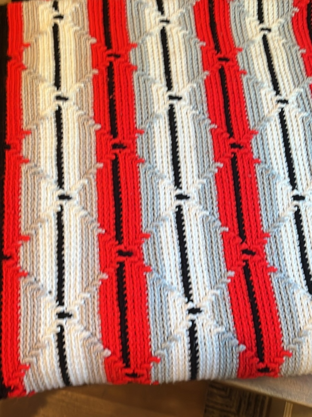 Classic Striped Knit Throw Blanket in Red, White & Black